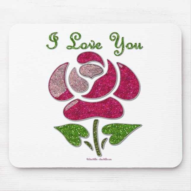 Pink Stencil Rose I Love You Mouse Pad (Front)