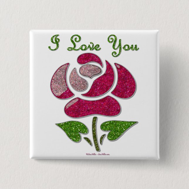 Pink Stencil Rose I Love You Pinback Button (Front)