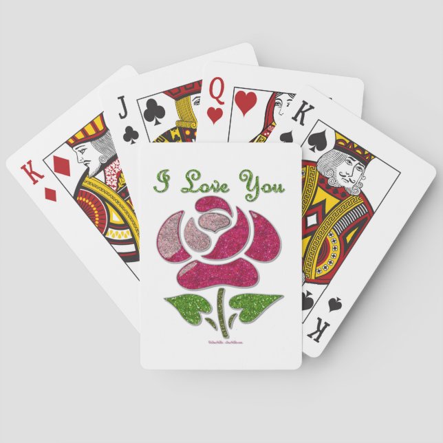 Pink Stencil Rose I Love You Poker Cards (Back)