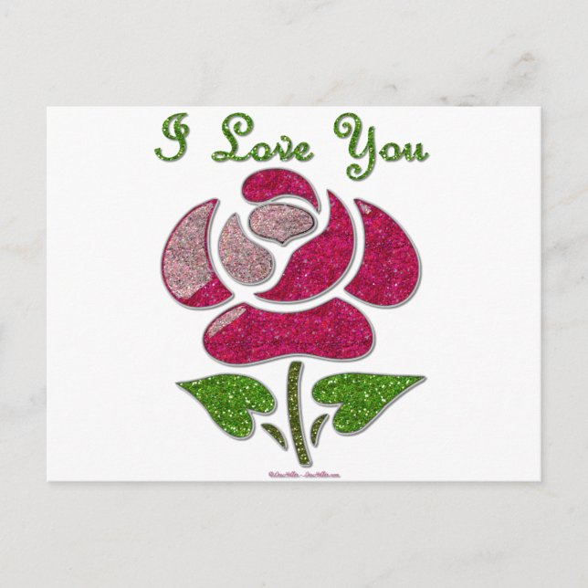 Pink Stencil Rose I Love You Postcard (Front)