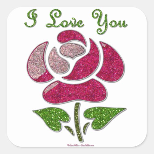 Pink Stencil Rose I Love You Square Sticker