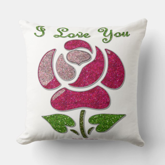 Pink Stencil Rose I Love You Throw Pillow (Front)