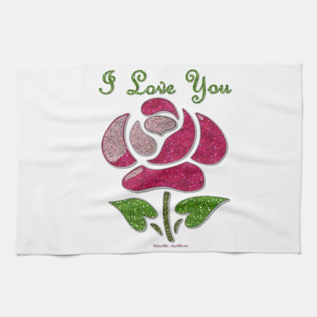 Pink Stencil Rose I Love You Towel (Horizontal)
