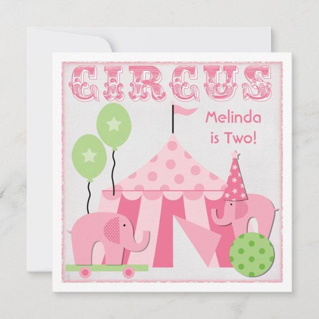Pink Step Right Up Circus Birthday Invitations (Front)