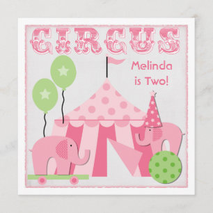 Pink Step Right Up Circus Birthday Invitations