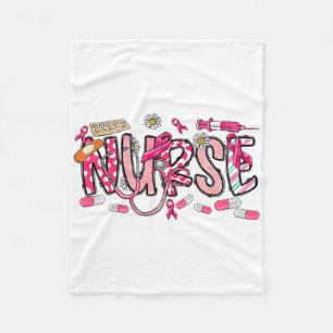 Pink Stethoscope Nurse Medical Breast Cancer Aware Fleece Blanket