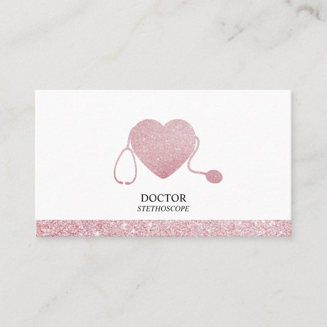 Pink Stethoscope Sparkling Heart Doctor Business Card