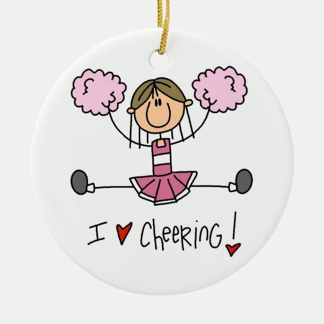 Pink Stick Figure Cheerleader T-shirts and Gifts Ceramic Ornament (Front)