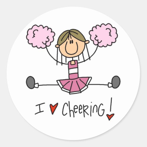 Pink Stick Figure Cheerleader T_shirts and Gifts Classic Round Sticker