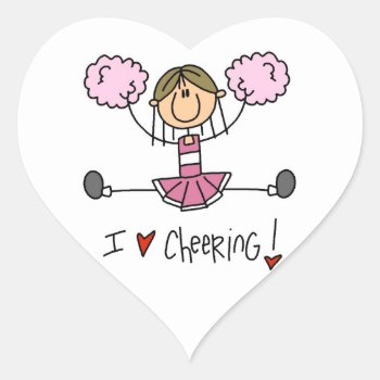 Pink Stick Figure Cheerleader T-shirts And Gifts Heart Sticker by stick_figures at Zazzle