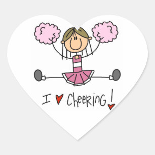 Pink Stick Figure Cheerleader T-shirts and Gifts Heart Sticker