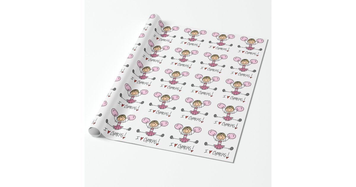 Pink Stick Figure Cheerleader Wrapping Paper | Zazzle