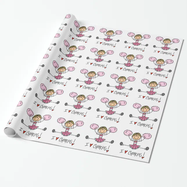 Pink Stick Figure Cheerleader Wrapping Paper | Zazzle