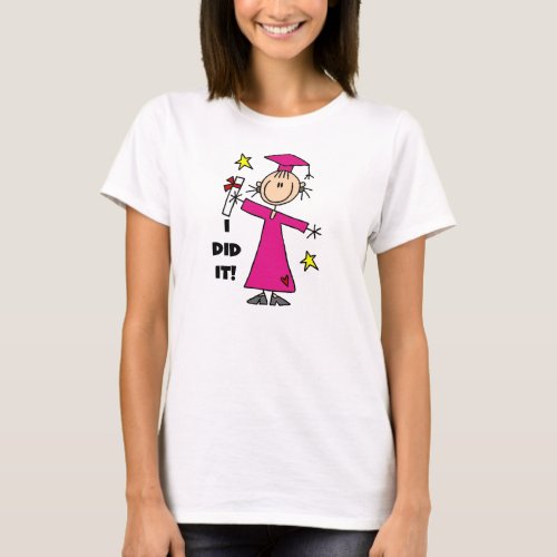 Pink Stick Figure Girl Graduate T_Shirt