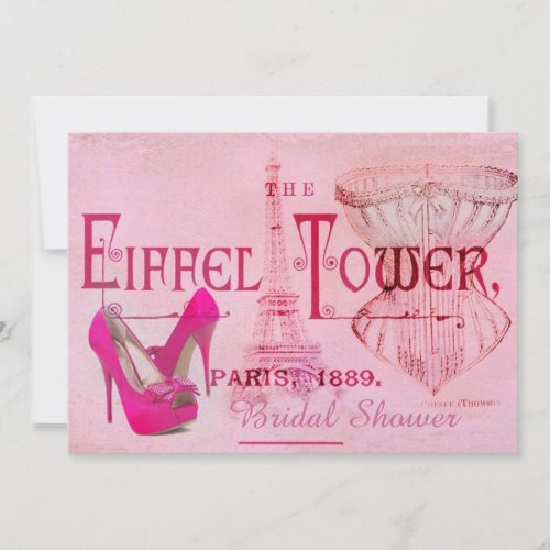 pink stiletto corset eiffel tower  bridal shower invitation