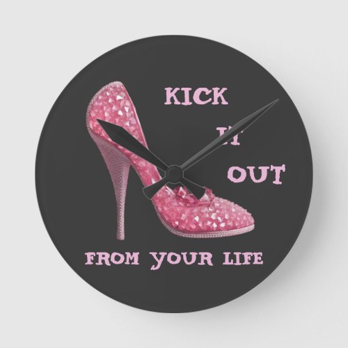 Pink Stiletto Diamonds Shoe Breast Cancer Divorce Round Clock