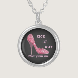 Pink Stiletto Diamonds Shoe Breast Cancer Divorce Silver Plated Necklace