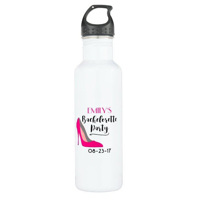 Pink Stiletto Heel Bachelorette Party Stainless Steel Water Bottle (Front)