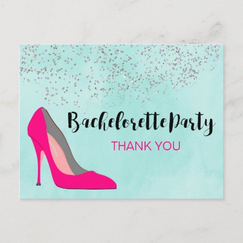 Pink Stiletto Heel Bachelorette Party Thank You Postcard