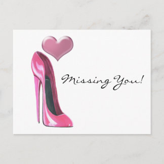 Pink stiletto high heel shoe and Heart Postcard