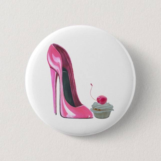 Pink Stiletto Shoe and Cupcake Button (Front)