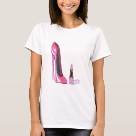 Pink Stiletto Shoe And Lipstick Art T-shirt
