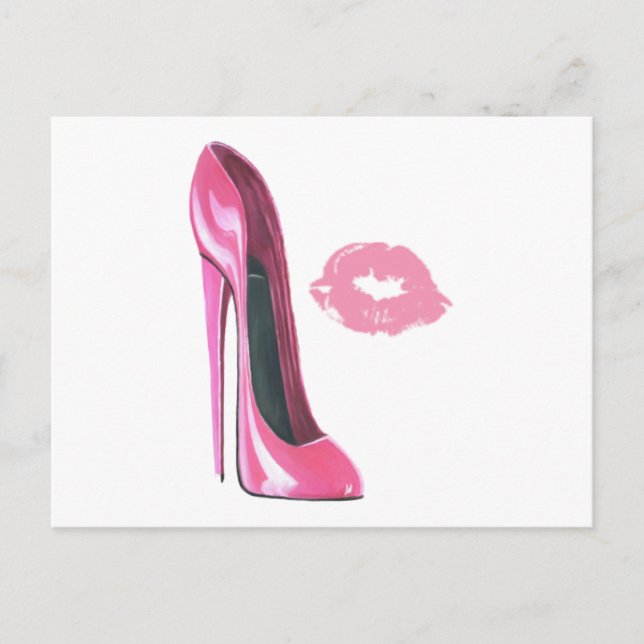 Pink Stiletto Shoe and Pink Lips Postcard (Front)