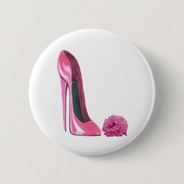 Pink Stiletto Shoe and Pink Rose Art Button (Front)