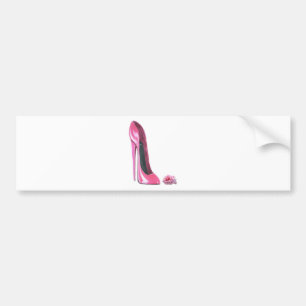Pink Stiletto Shoe and Rose Bumper Sticker