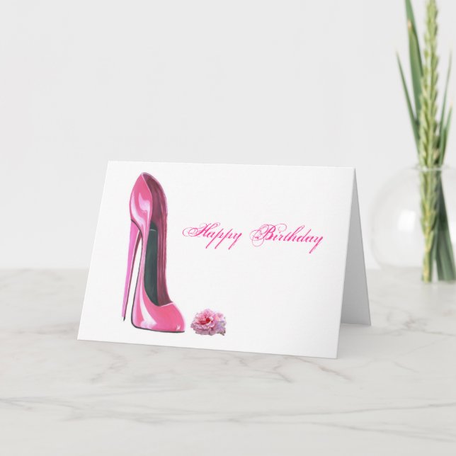Pink Stiletto Shoe and Rose Card (Front)