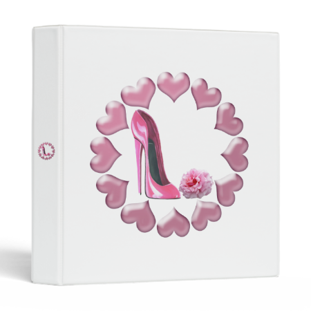 Pink Stiletto Shoe Rose and Hearts Binder