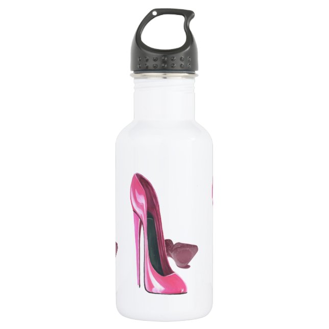 Pink Stiletto Shoes Art Water Bottle (Front)