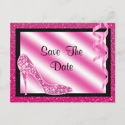 Pink Stiletto  Streamers 45th Save The Date Announcement Postcard