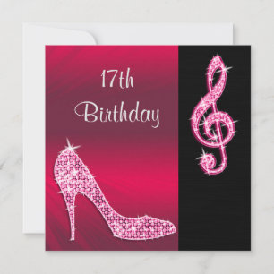 Pink Stiletto & Treble Cleft 17th Birthday Invitation