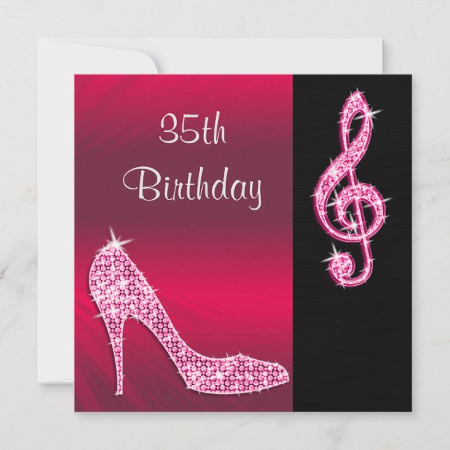 Pink Stiletto & Treble Cleft 35th Birthday Invitation (Front)