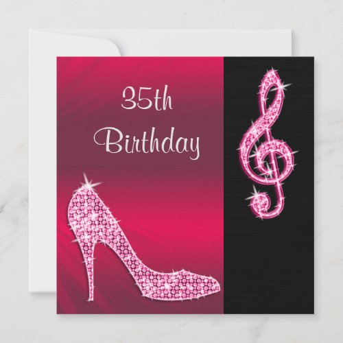 Pink Stiletto  Treble Cleft 35th Birthday Invitation