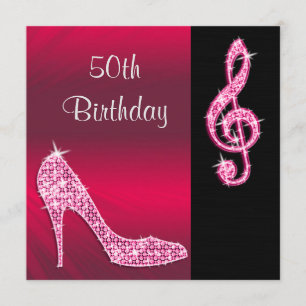 Pink Stiletto & Treble Cleft 50th Birthday Invitation