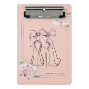 Pink stilettos & pink roses corner frame mini clipboard