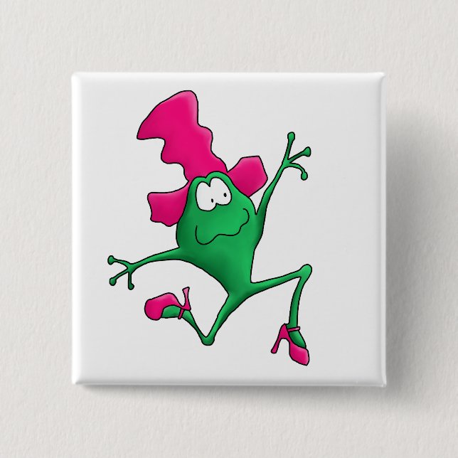 Pink Stilletto Happy Frog Pinback Button (Front)