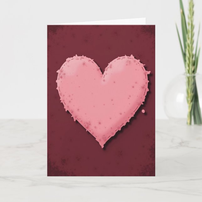 Pink Stitched Heart Valentines Day Card (Front)