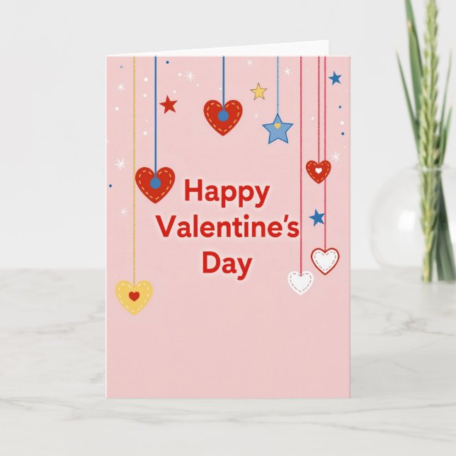 Pink Stitched Valentines Day Card (Front)