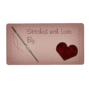 Pink "Stitched with Love" Sewing Gift Label