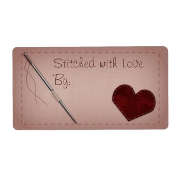 Pink "stitched With Love" Sewing Gift Label by ArtInPixels at Zazzle