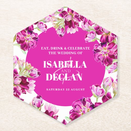 Pink stock flowers wedding  paper coaster