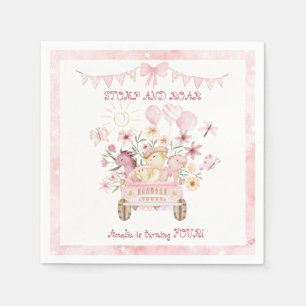 Pink Stomp and Roar Fourth Dinosaur Birthday Napkins