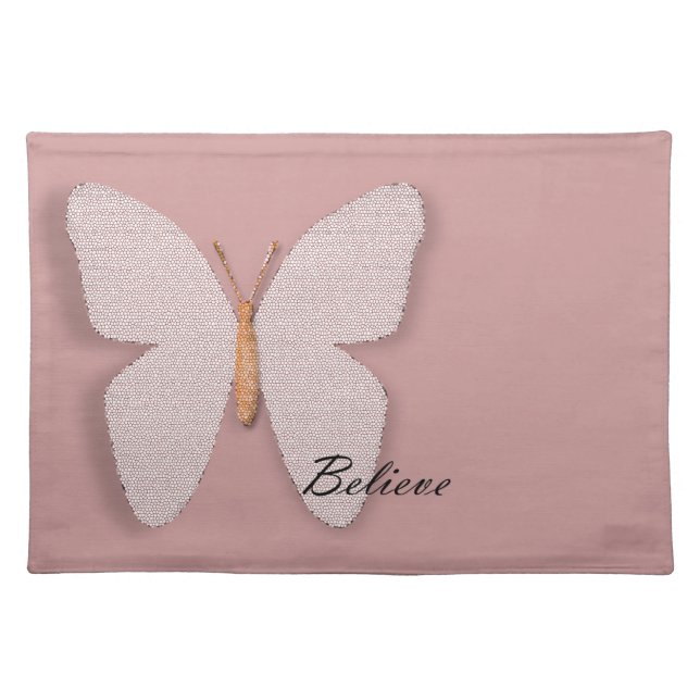 Pink Stone Believe Butterfly Cloth Placemat (Front)
