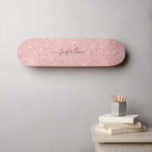 Pink Stone Glitter Custom Name Skateboard