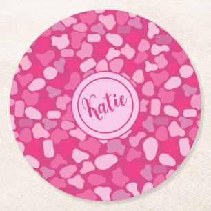 Pink Stone Pattern- Round Paper Coaster