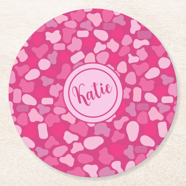 Pink Stone Pattern- Round Paper Coaster (Front)