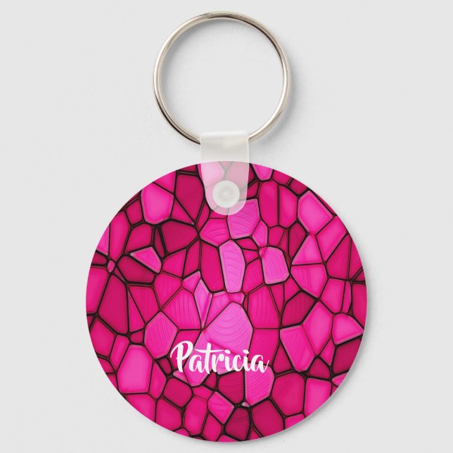 Pink stone shapes patterned keychain (Front)